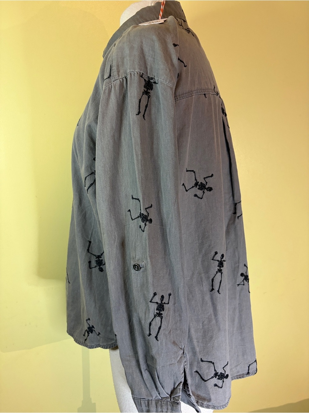 Jane and Delancey Gray Button-Down Shirt with Black Skeleton Print - Picture 6 of 12